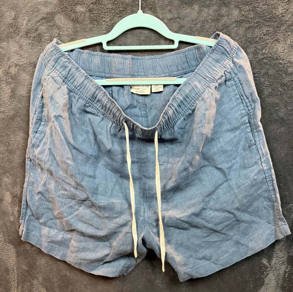 Caribbean Joe Linen Shorts Size XL Blue Drawstring